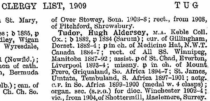 hugh tudor clergy list 1909