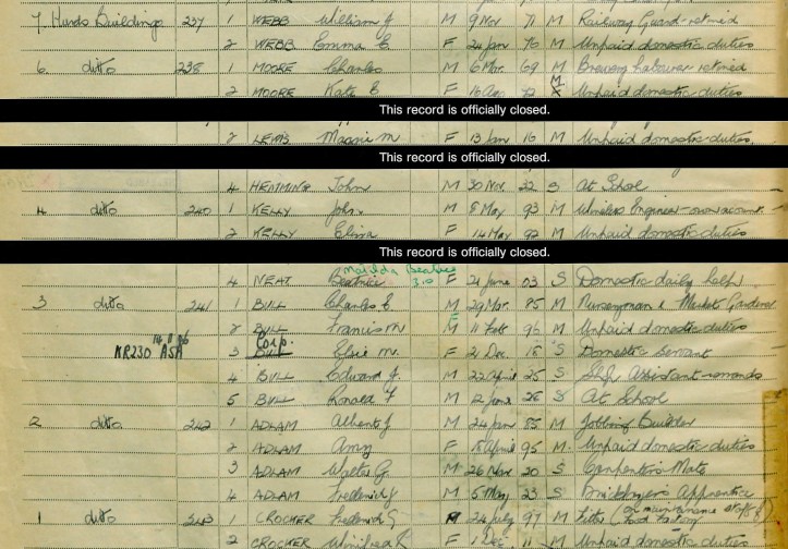 Adlam Family 1939 Register, Frome (2)