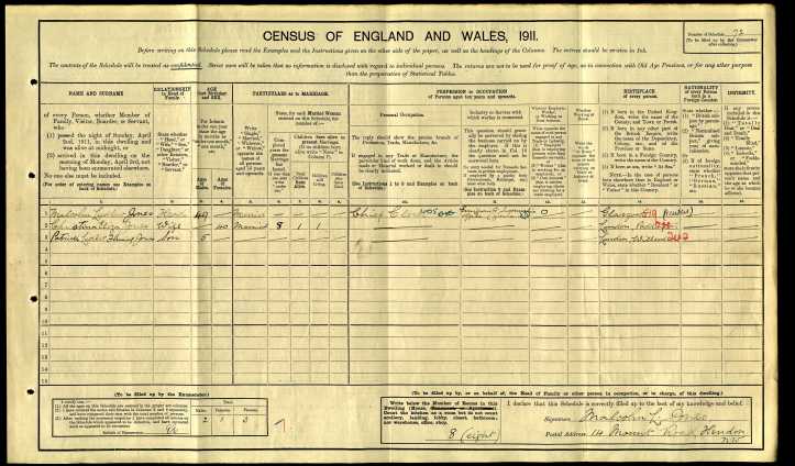 Patrick Ludlow Fleming Jones 1911 census