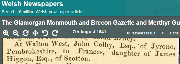 Higgon Colby wedding 1841